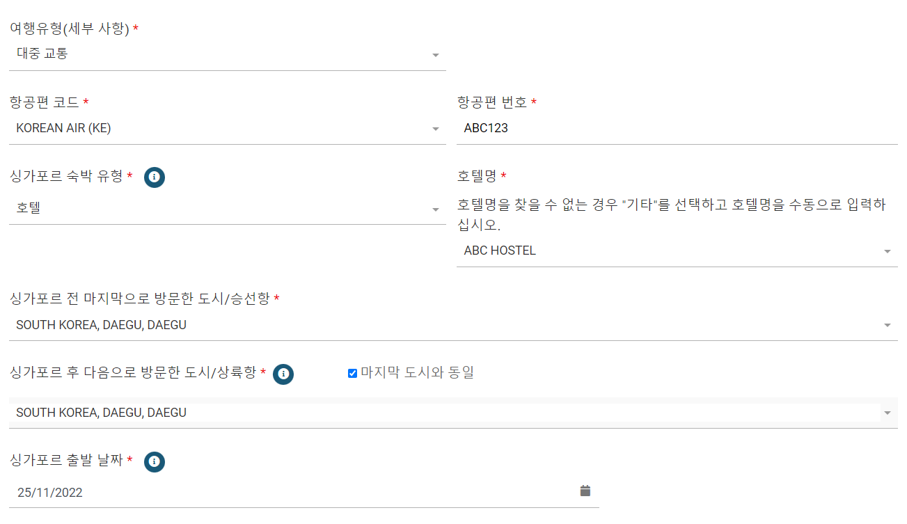 싱가포르 입국서류