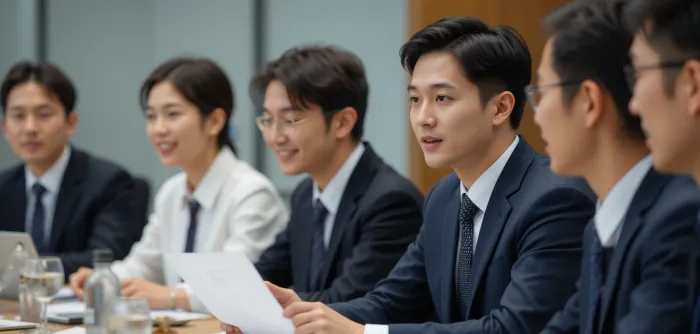 팀 회의 중 피드백을 주고받는 장면