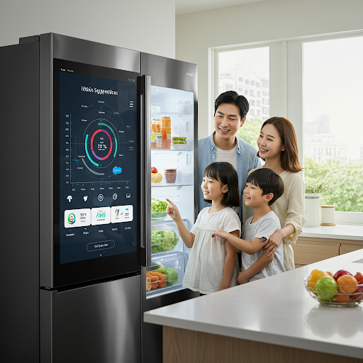 iot냉장고 사용중인 가족