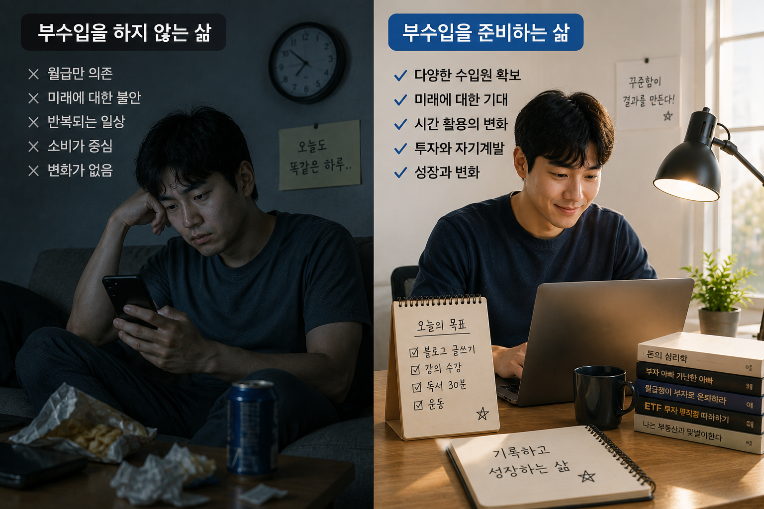 부수입을 준비한 직장인과 그렇지 않았던 직장인의 차이