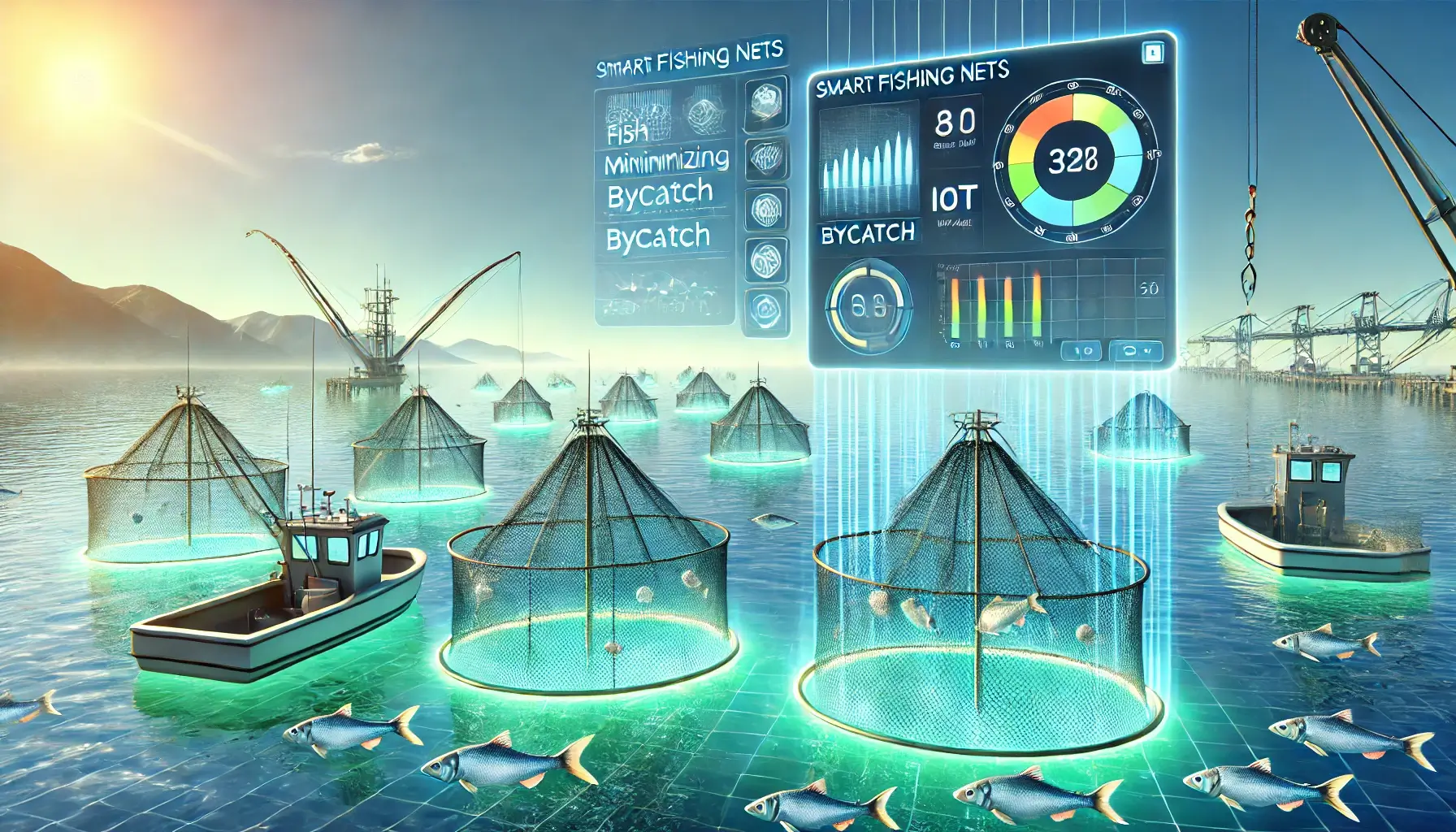 마트 어망과 환경 감시 기술을 연상시키는 이미지