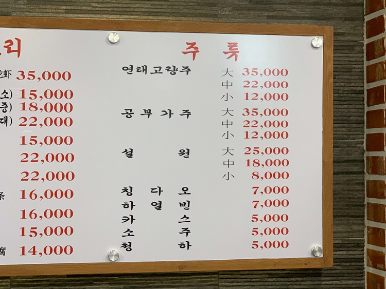 고량주 및 소주, 맥주 종류와 가격