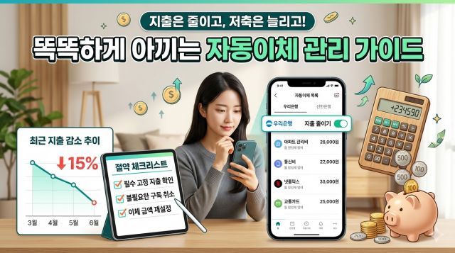 자동이체 목록을 점검하며 불필요한 고정지출을 줄이는 방법을 확인하는 모습