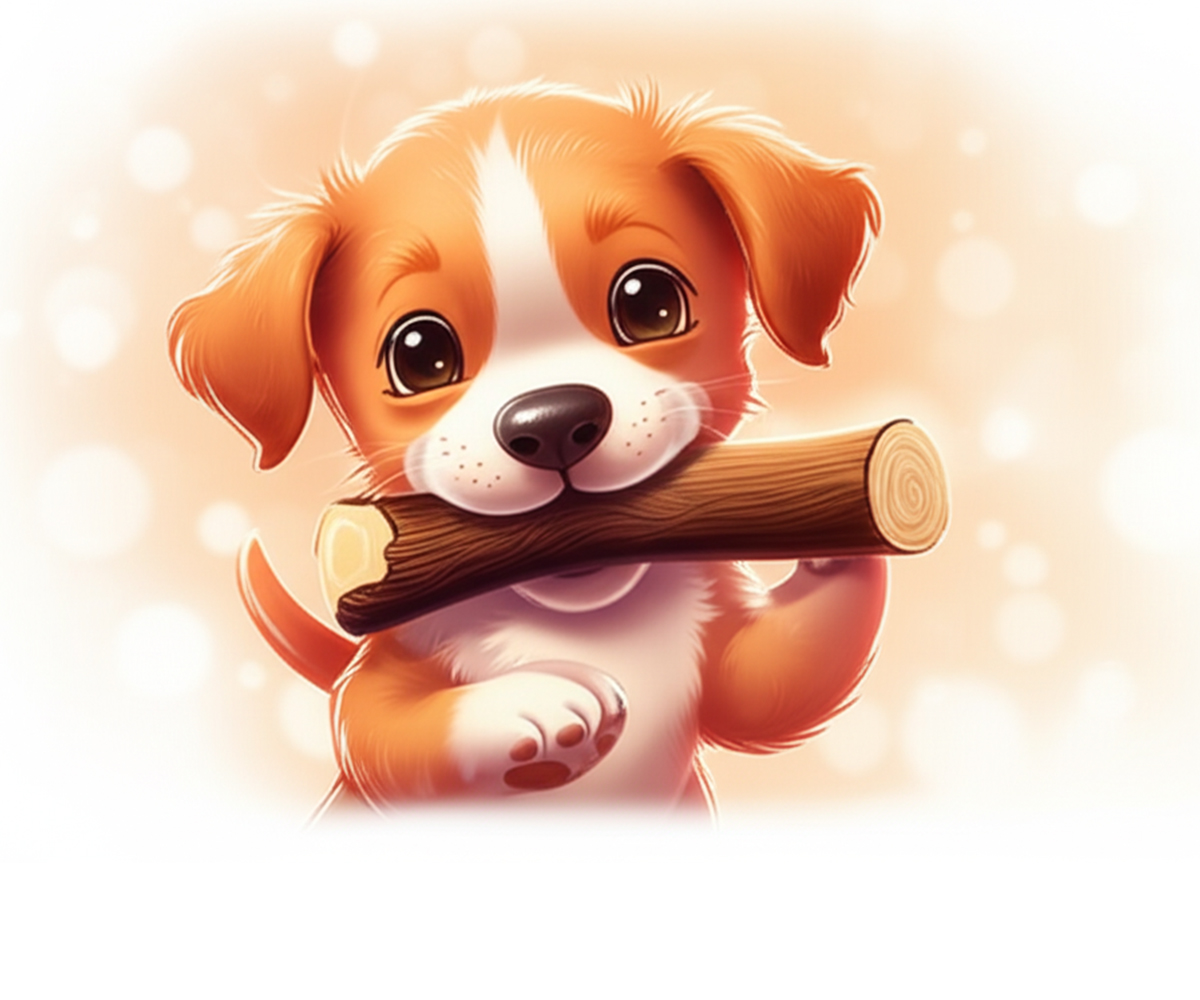 ai가 만들어준 커피나무껌을 들고 있는 강아지