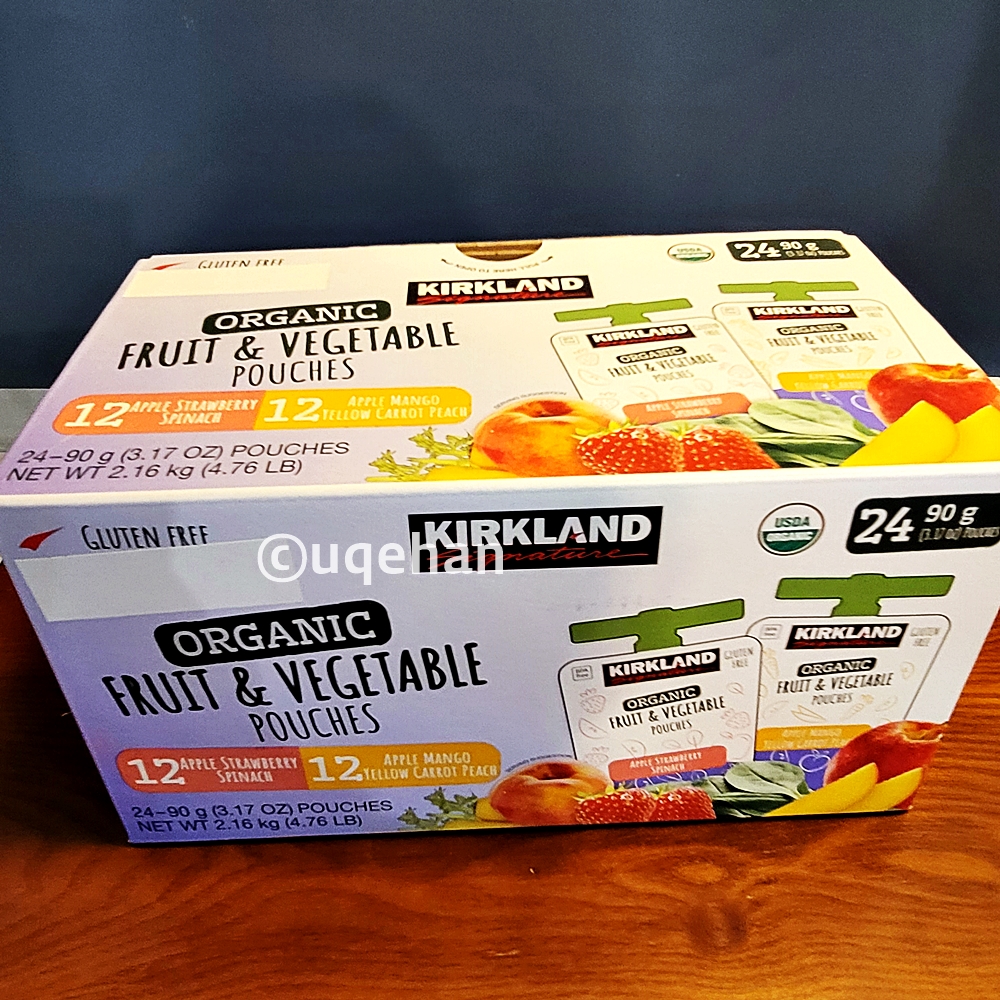 커클랜드 시그니춰 유기농 프루트 앤 베제터블 파우치 제품박스 사진이다.