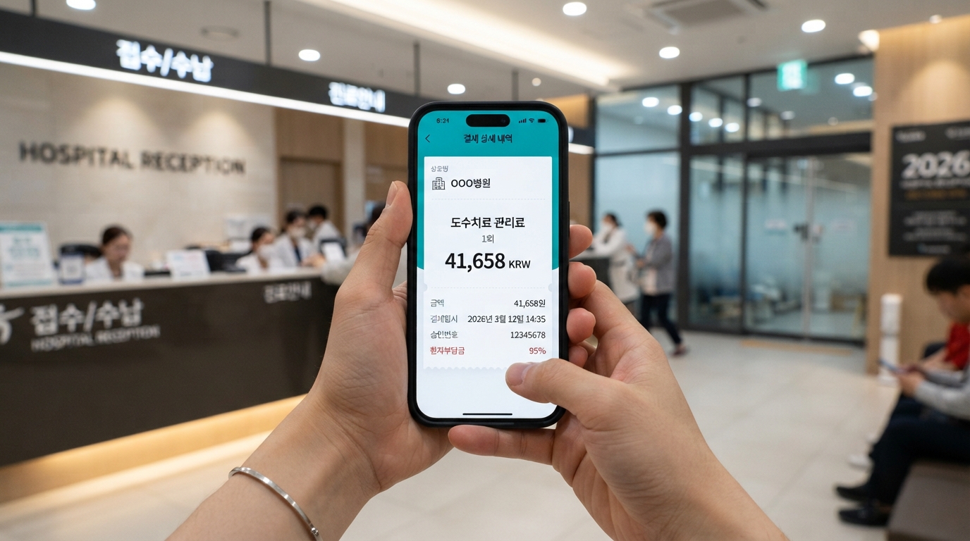 모바일 화면에 표시된 도수치료 관리급여 1회 비용 결제 내역