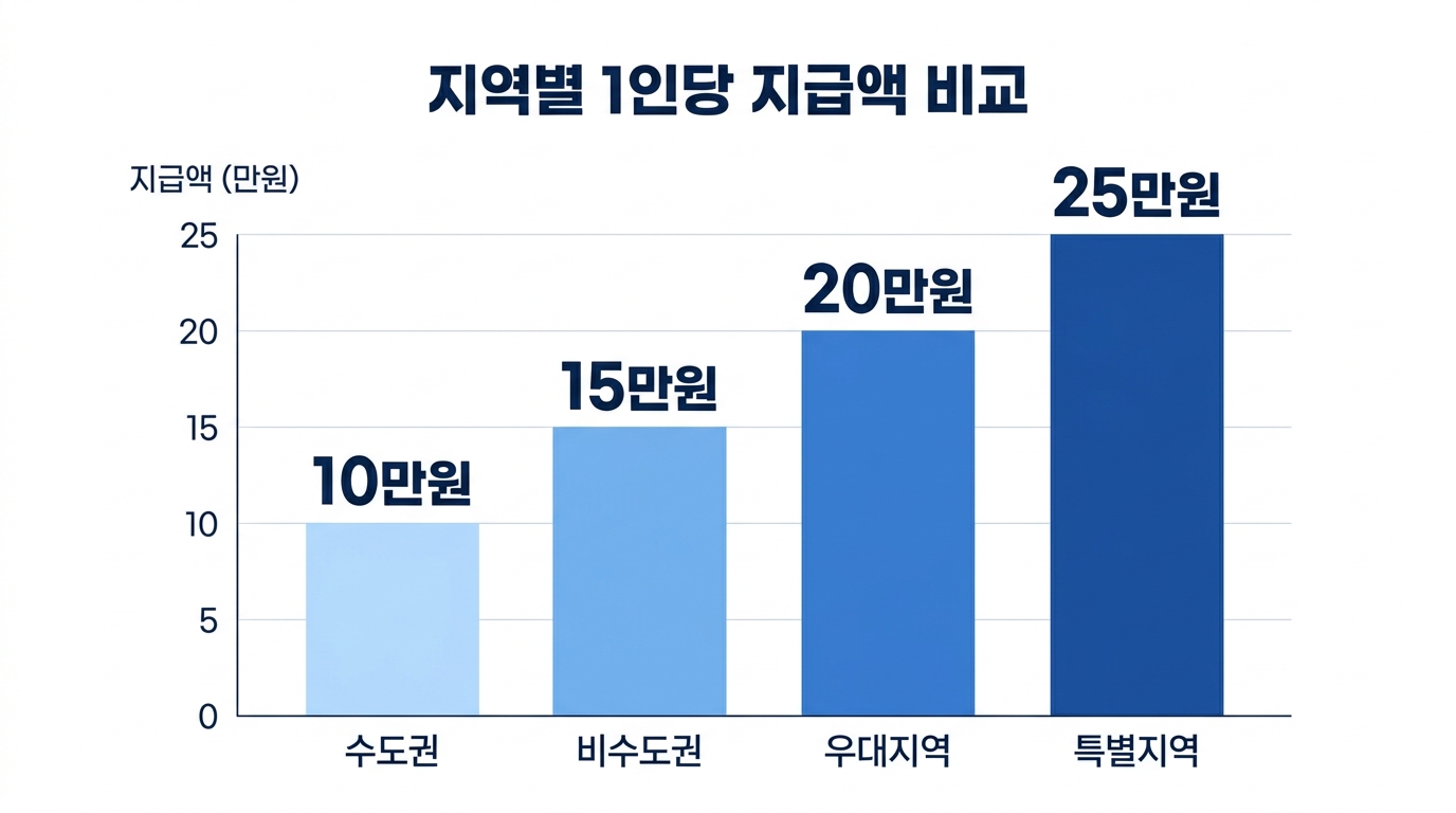 2026 민생지원금 수도권 비수도권 인구감소 우대 특별지역 금액 비교 막대 차트