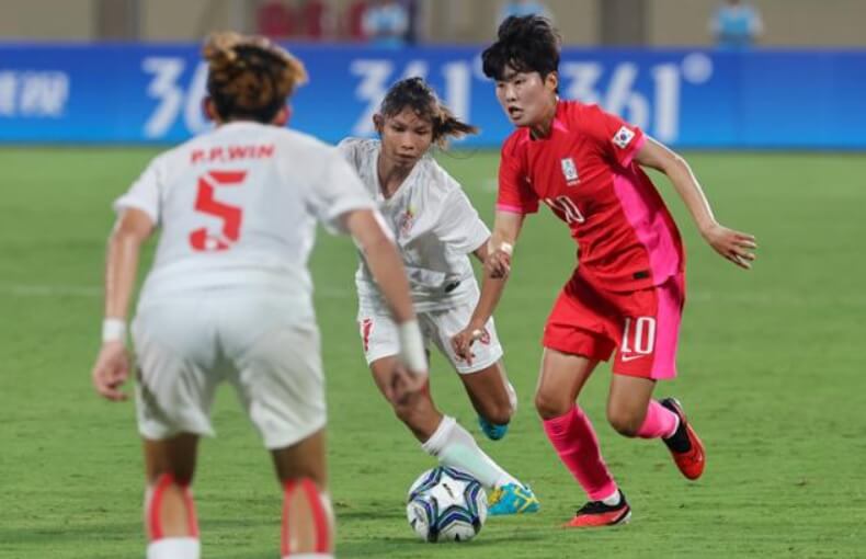 항저우 아시안게임 여자축구 미얀마전 하이라이트