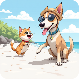 사랑스런 고양이와 강아지가 함께 행복하게 있는 이미지