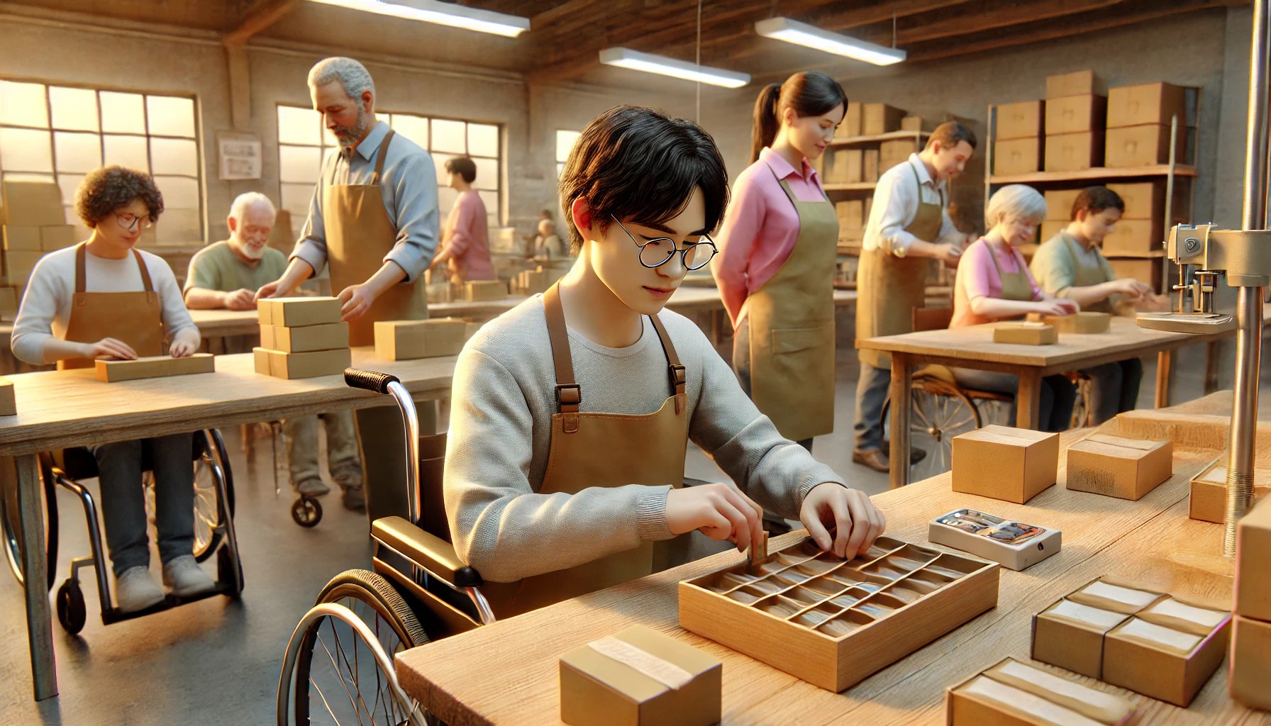 보호작업장에서 일자리 업무를 수행하는 장면