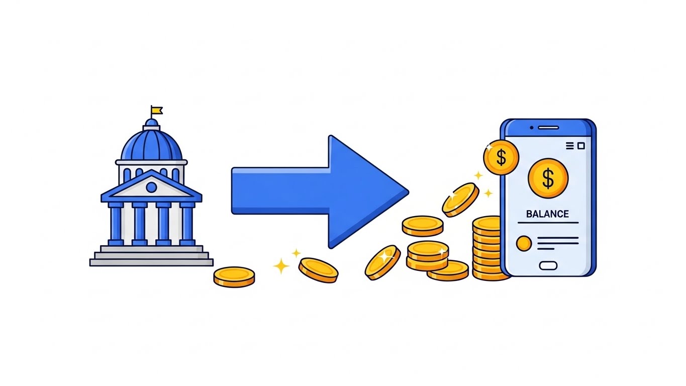 국가에서 돌려주는 세금이 내 통장으로 직접 안전하게 입금되는 과정을 보여주는 그래픽