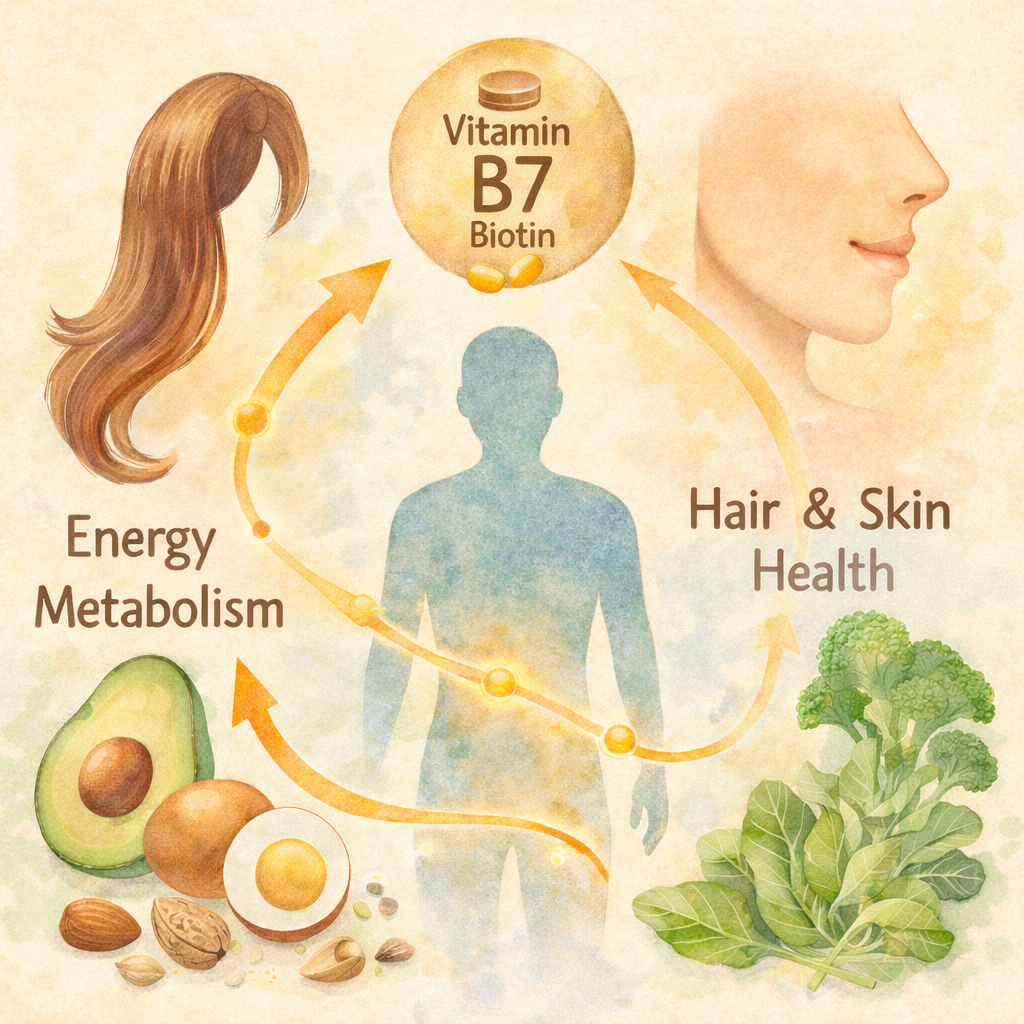 달걀, 아보카도, 견과류, 녹색 채소는 비오틴이 풍부한 식품이다.