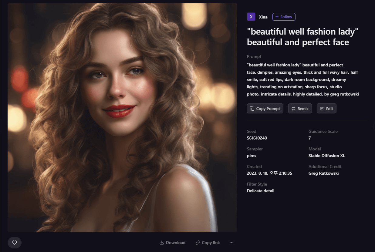 Playground AI 그림 - 사랑스러운 미인