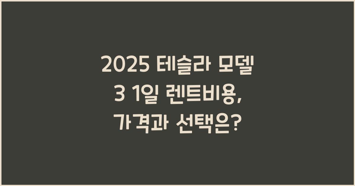 2025 테슬라 모델 3 1일 렌트비용