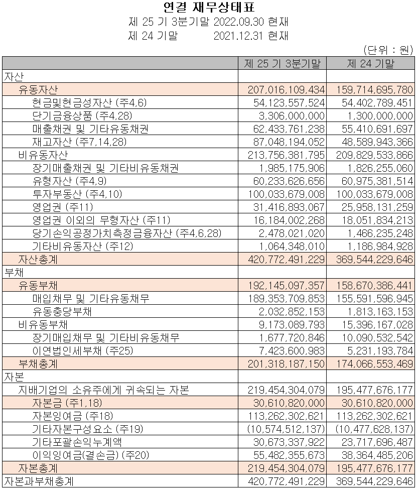 쏠리드 - 재무상태표