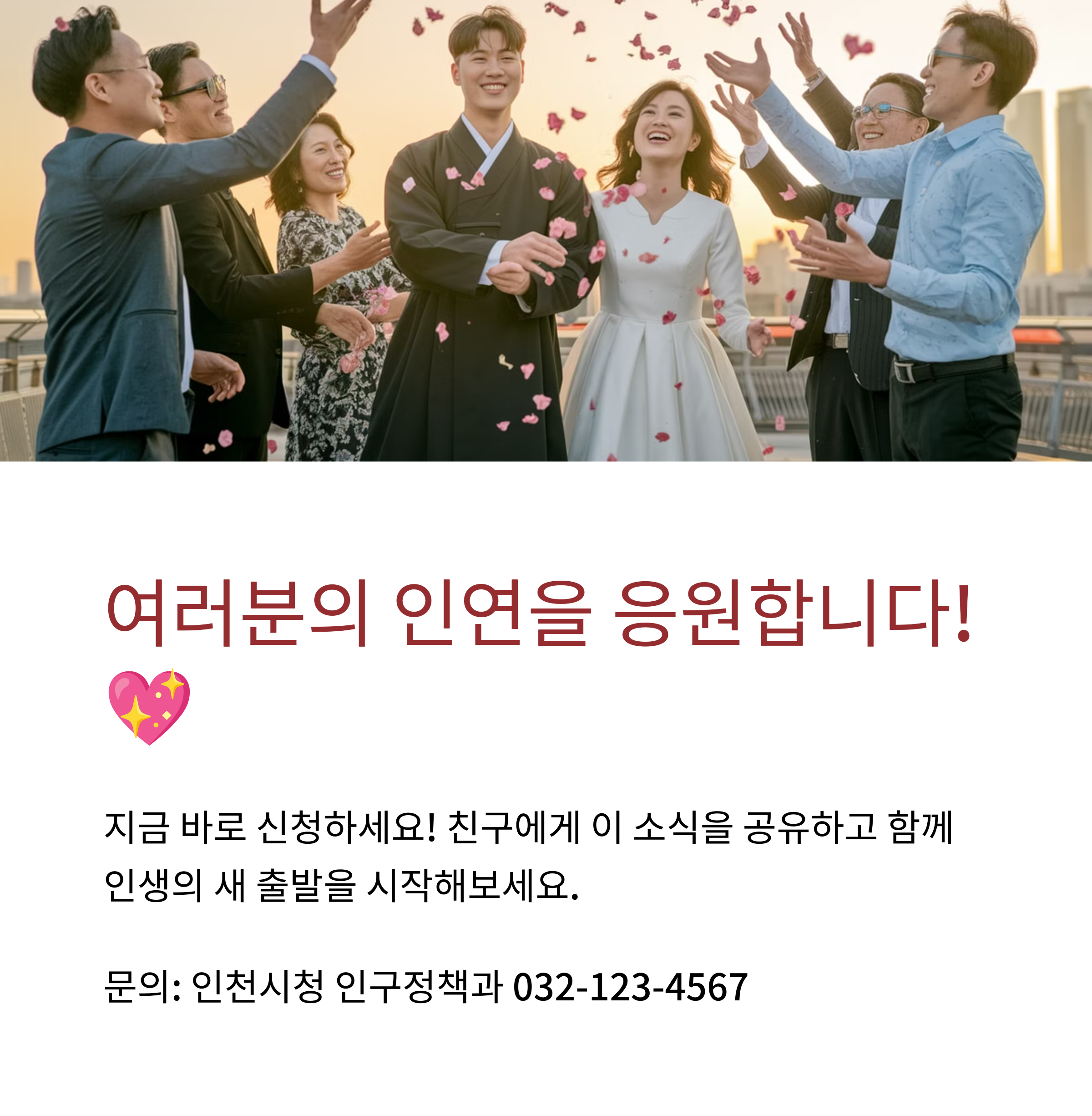 인천시, 미혼 남녀 250쌍 '맞선' 주선 신청하기