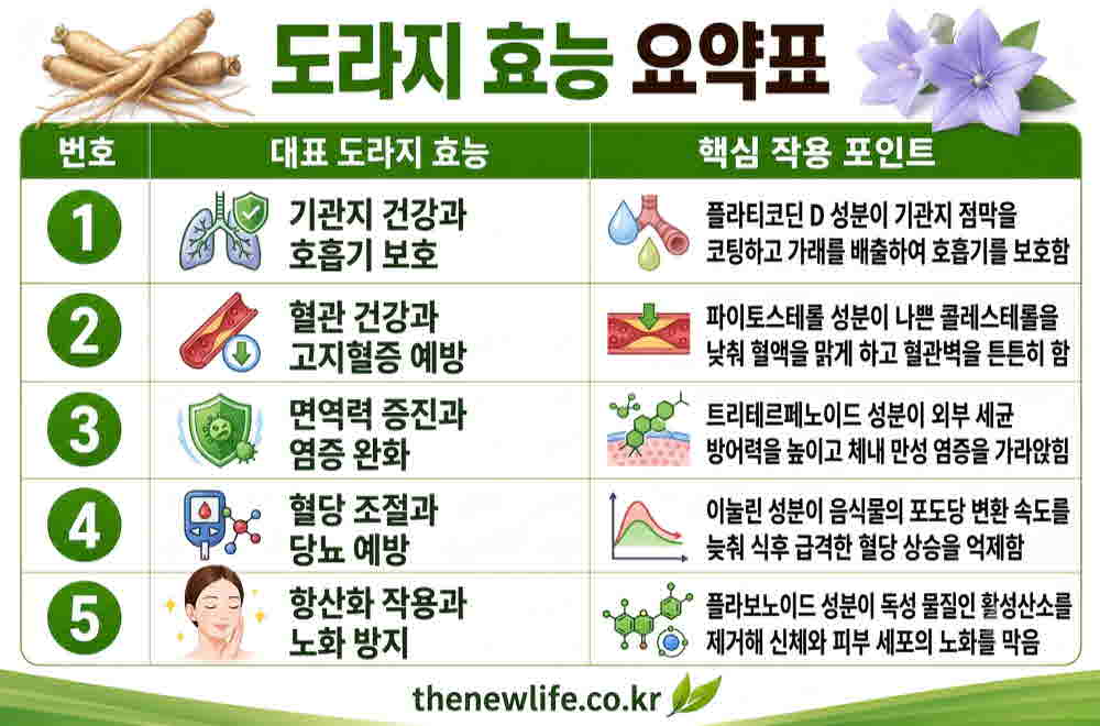 도라지 효능 요약표