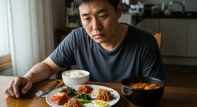 식사 도중 젓가락을 내려놓는 한국 남성