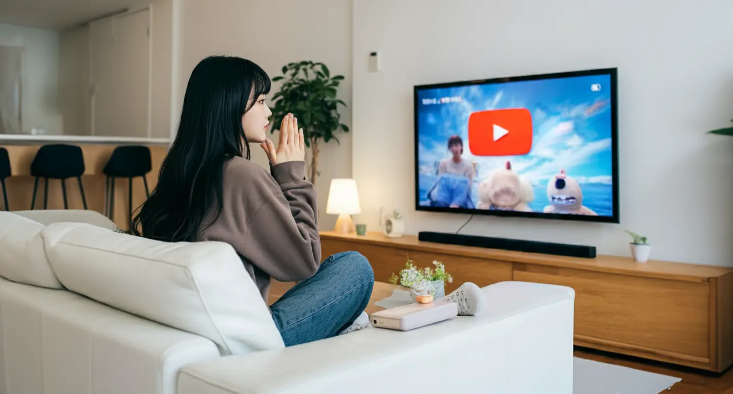 유튜브를 시청중인 여성