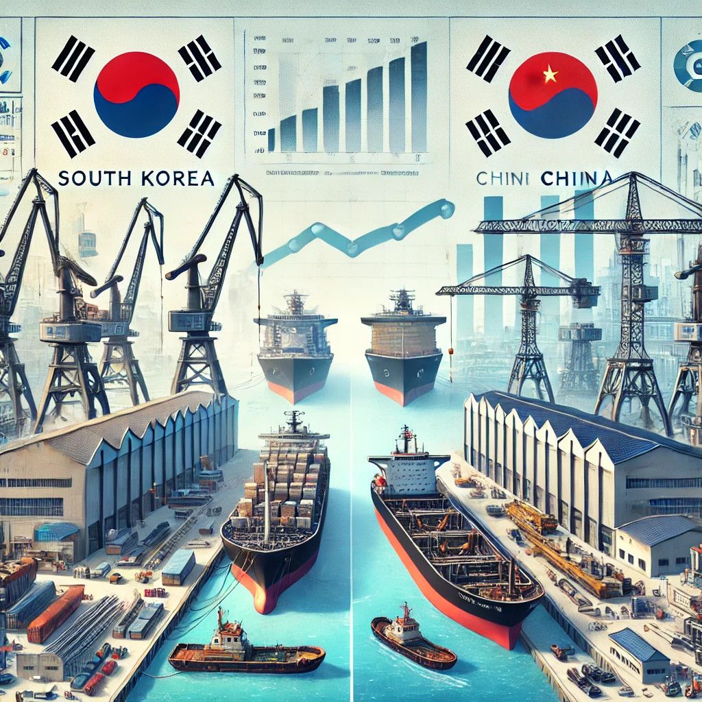 대한민국과 중국의 조선업 관련 이미지