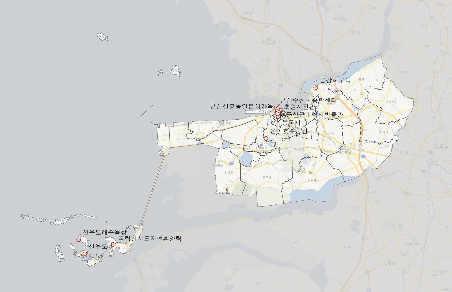 군산 가볼만한 10곳 위치도