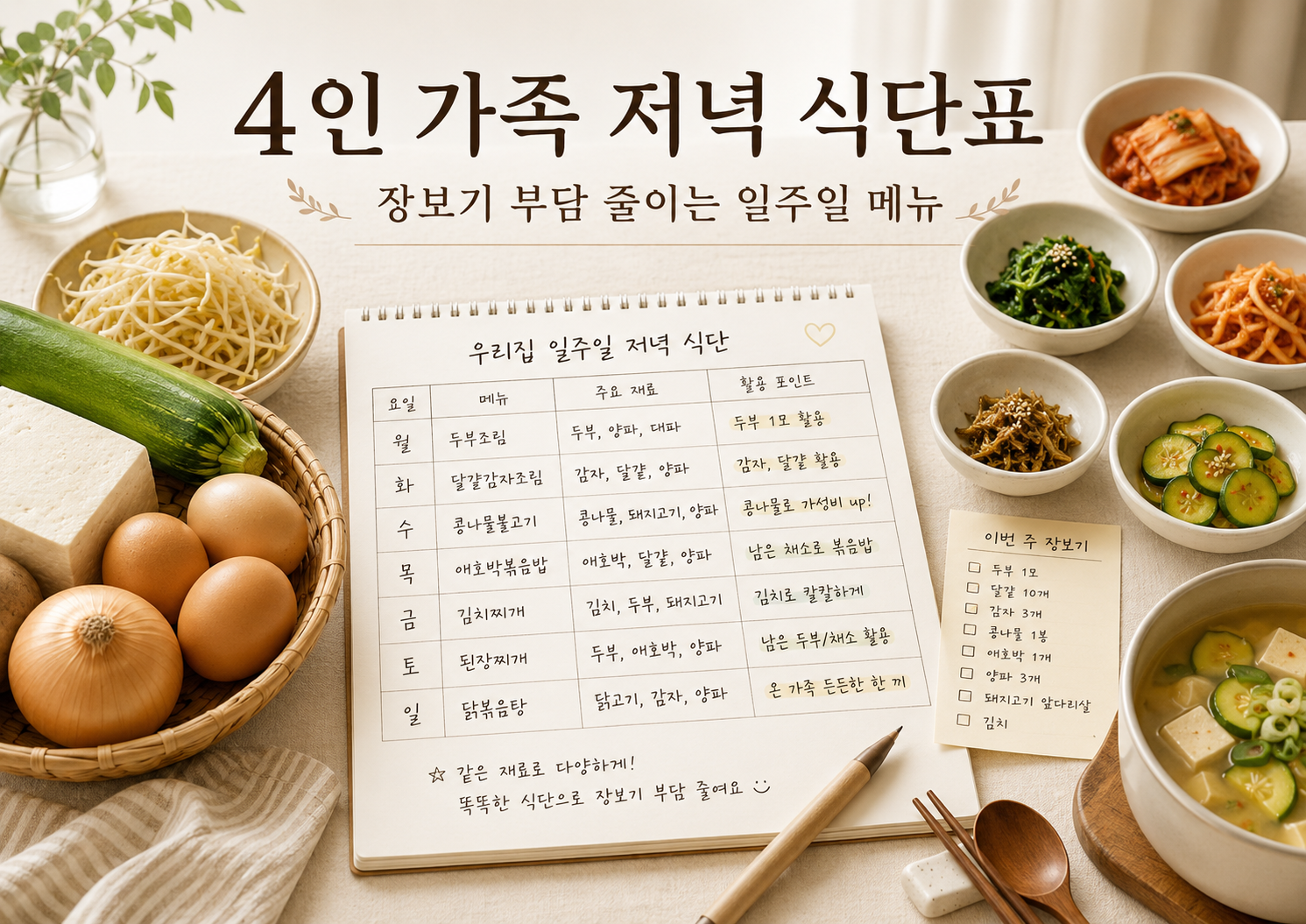 4인가족 저녁 식단표 관련 사진