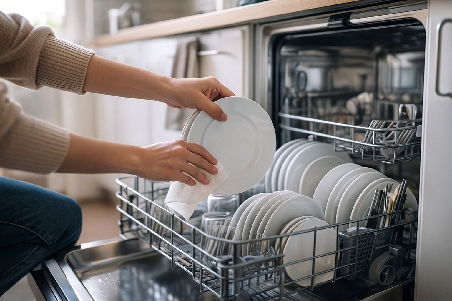 식기세척기에 식기 넣는 이미지
