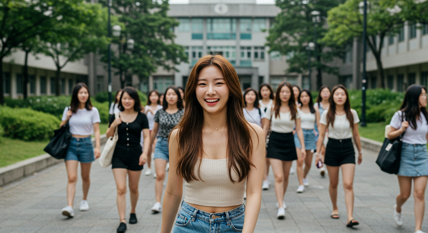 등교중인 여대생들