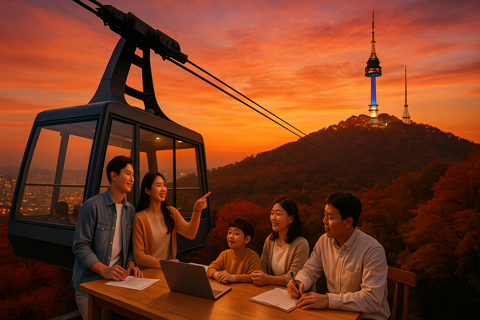 가을 저녁 남산 케이블카와 N서울타워 풍경