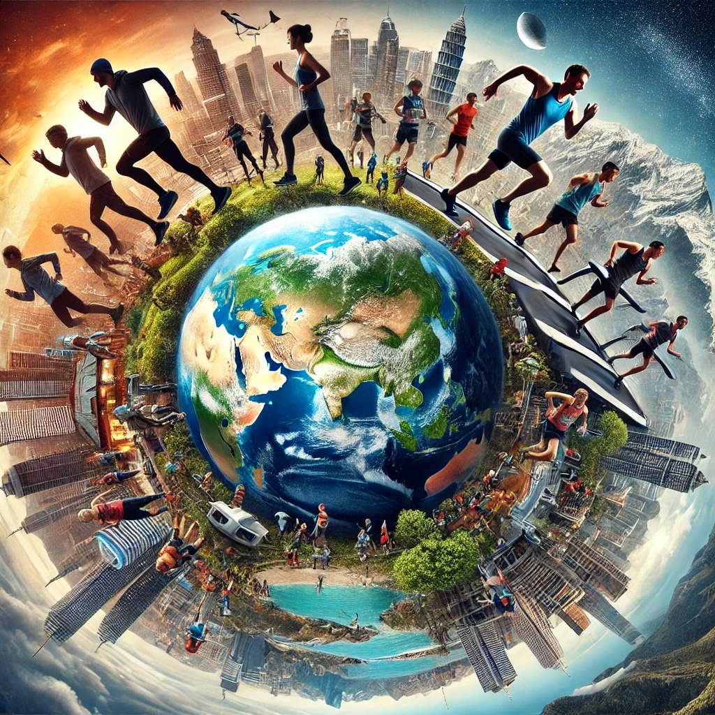 세계 각국의 사람들이 달리는 모습을 형상화한 모습을 보여주는 사진