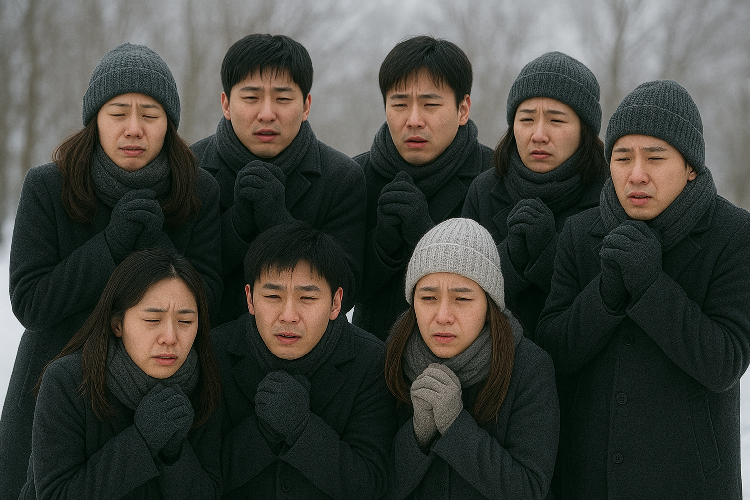 사람들이 추워하고 있습니다.