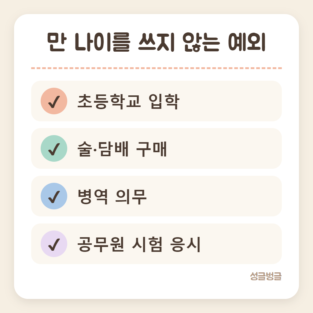 만 나이 통일법 시행 때 예외로 남긴 경우를 정리한 카드