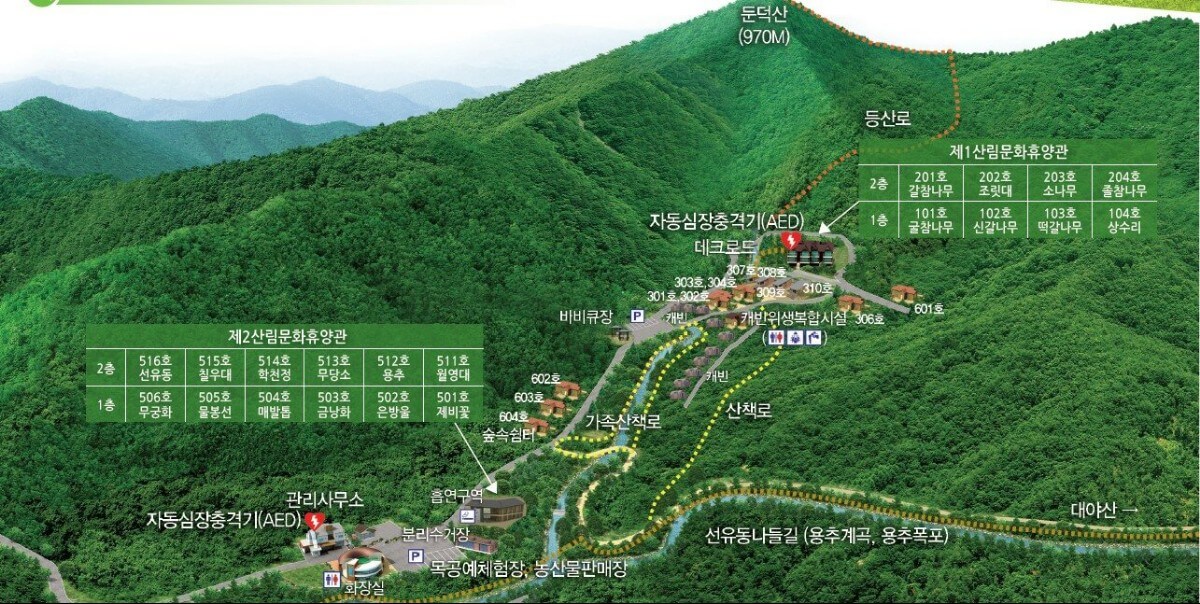 대야산자연휴양림 배치도