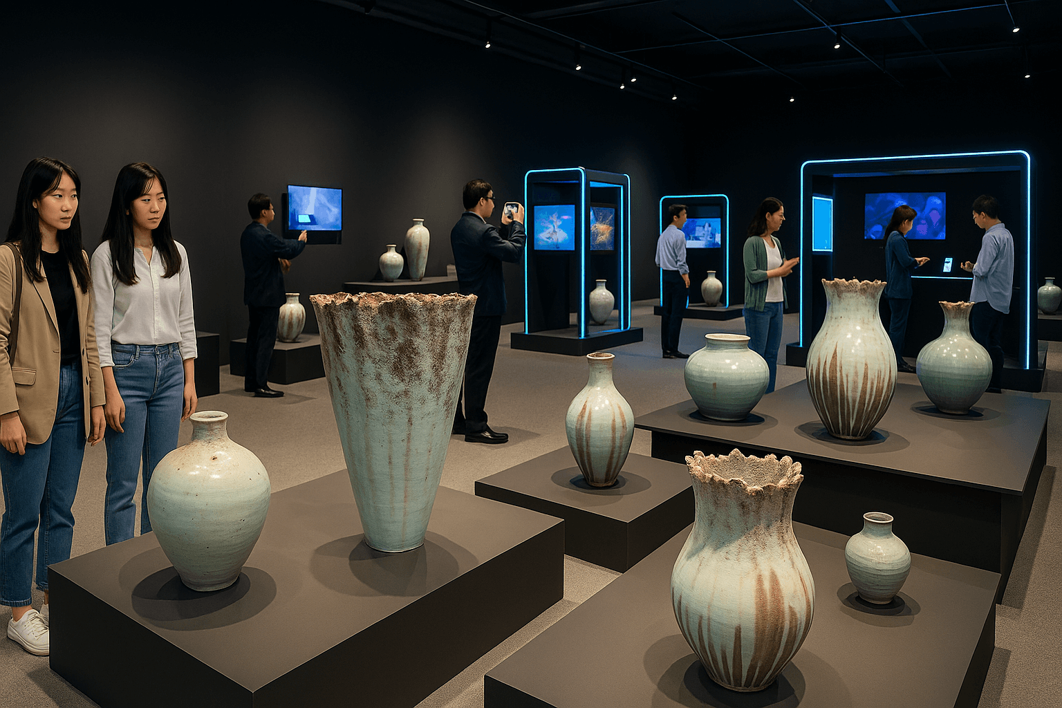 관람객이 전통 공예와 디지털 체험 공간을 함께 즐기는 장면 2