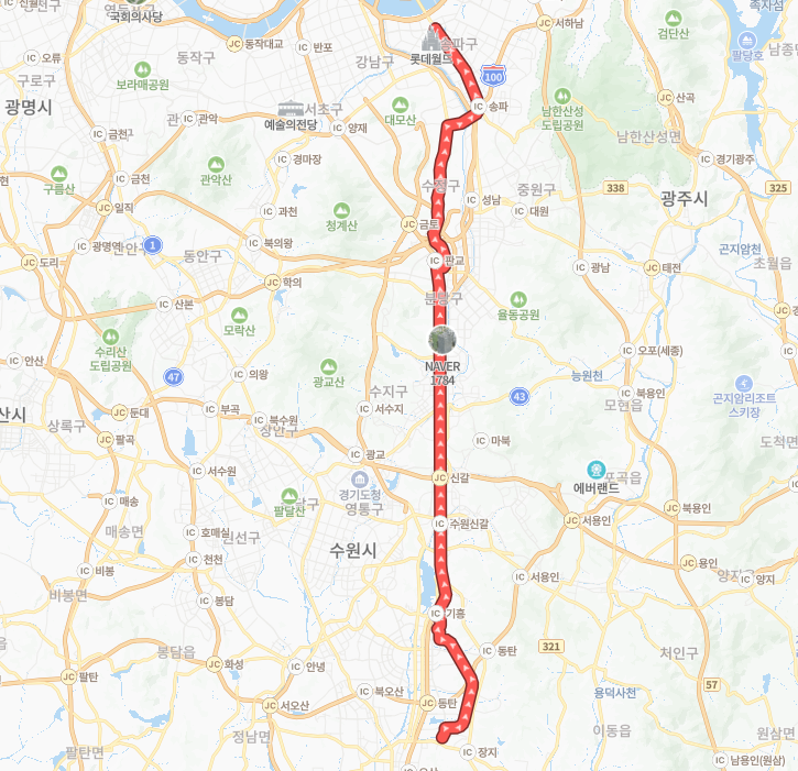 서울-성남-화성-P9302(출근)번-버스-노선-지도
