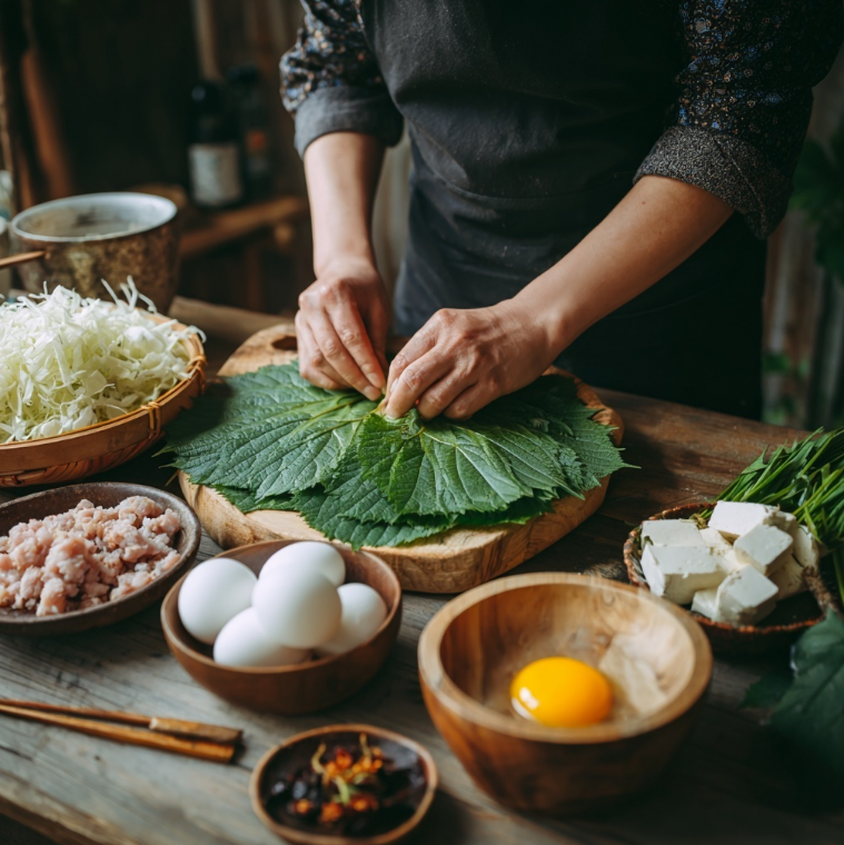 준비한 재료를 준비하는 아줌마