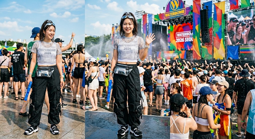 크롭티 또는 메쉬 레이어드 상의 착용 컷