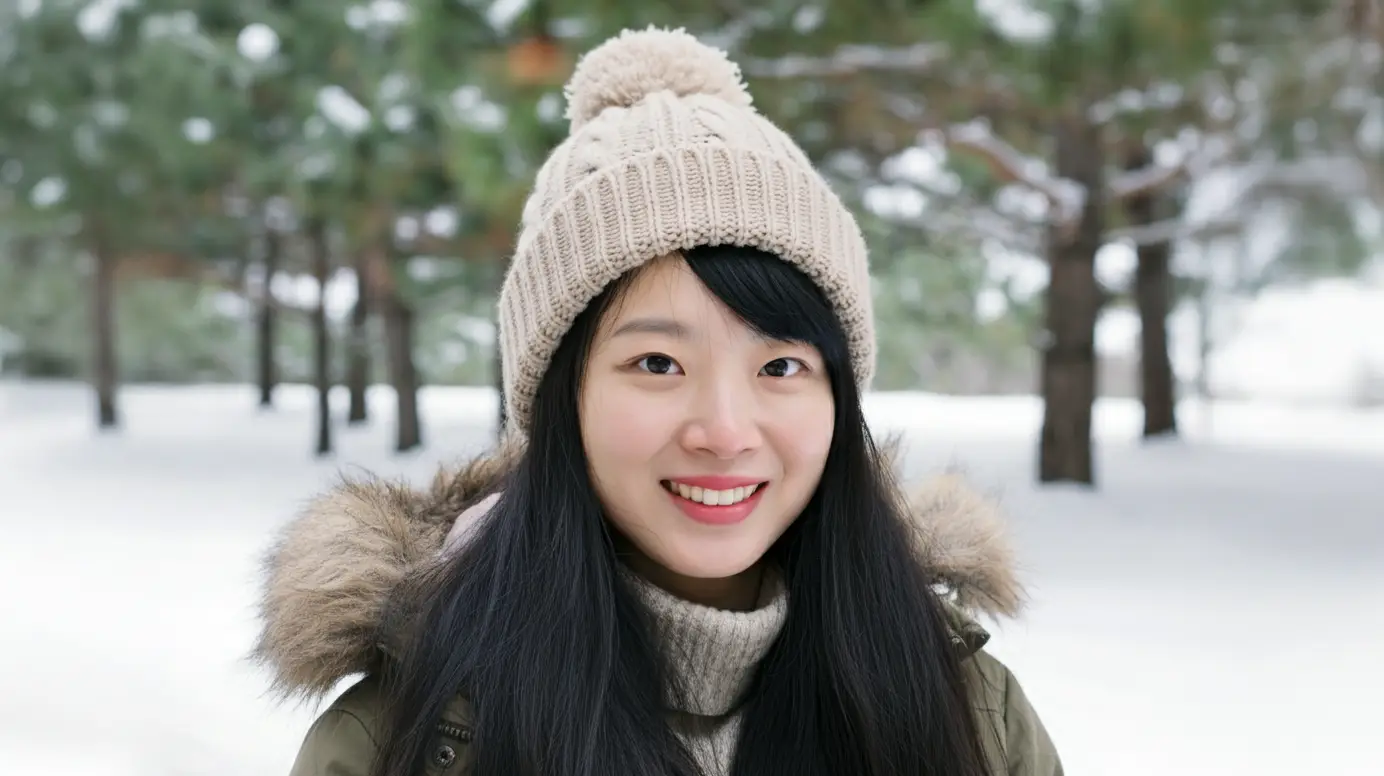 겨울 산에 있는 여성