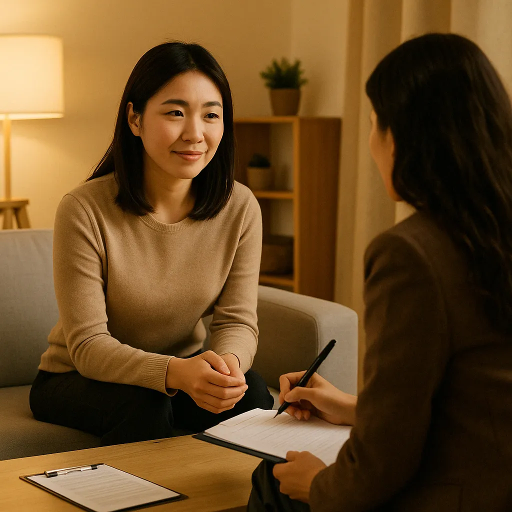 무직자가 정신건강복지센터에서 무료 심리상담 받는 장면