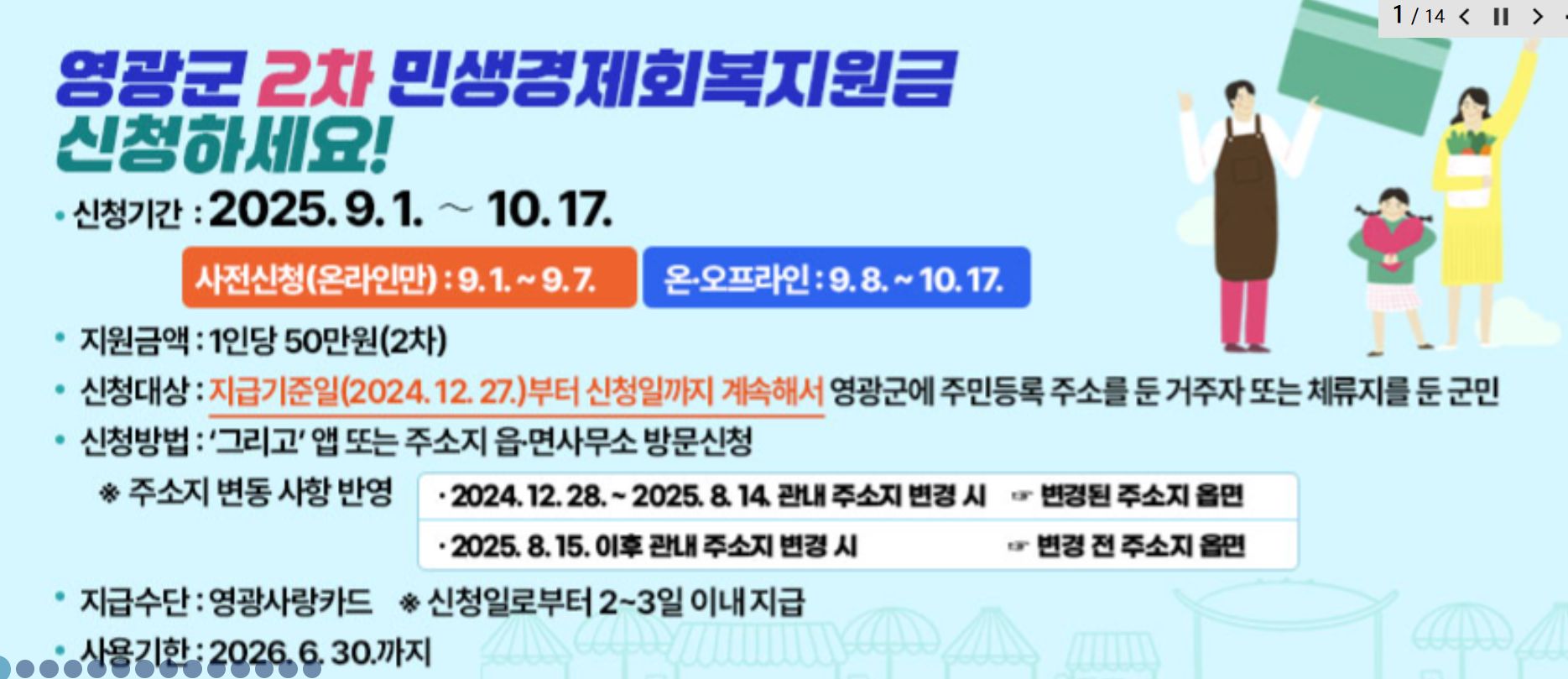 영광군 2차 민생경제회복지원금 1인당 50만원 신청 안내 포스터