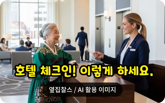 체크인 하는 한국 할머니
