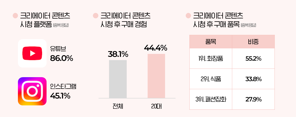 20대 크리에이터 시청 플랫폼, 주 구매 품목