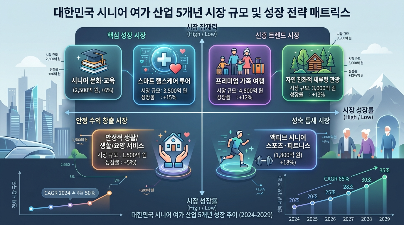 향후 5년간 국내 시니어 레저 산업의 시장 규모 성장 예측