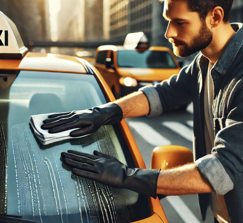 택시 기사가 차량 관리하는 사진