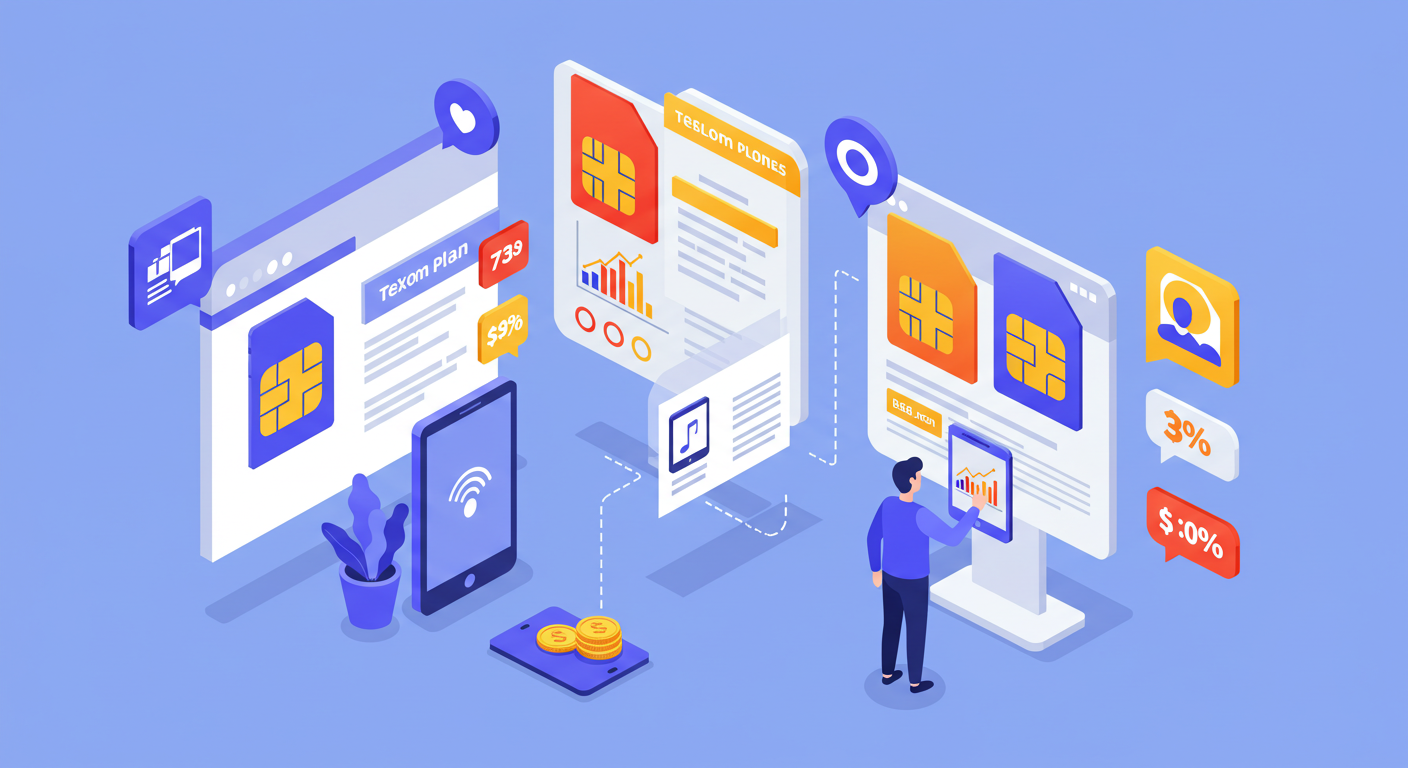 통신사 요금제 옵션을 비교하는 소비자의 일러스트