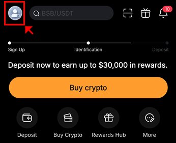 바이비트 앱 메인 화면 왼쪽 상단의 사람 모양 클릭