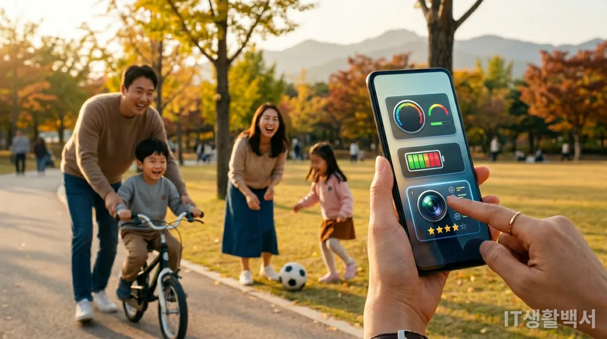 스마트폰의 프로세서, 배터리, 카메라 기능을 확인하는 모습