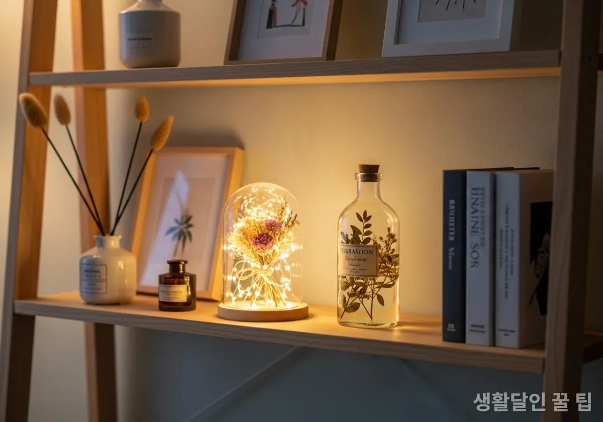 유리 돔과 하바리움으로 장식된 인테리어 소품