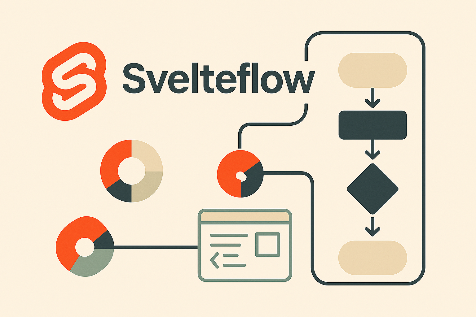 Svelteflow의 UI 흐름 구조를 시각화한 모던한 일러스트