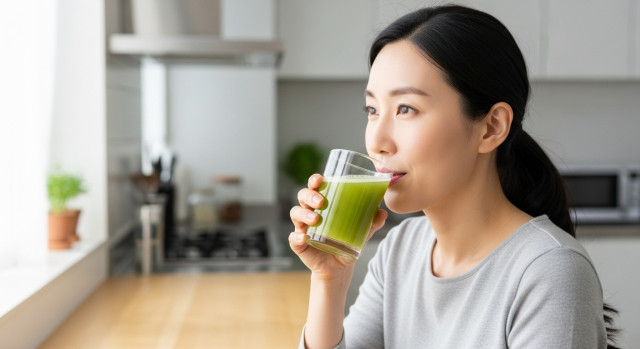 따뜻한 양배추즙 마시는 여성